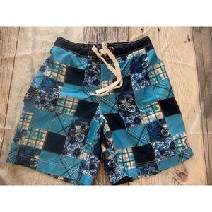 Mens OP Blue Swim Trunks Blue White Checkered Plaid Floral Lg 36-38